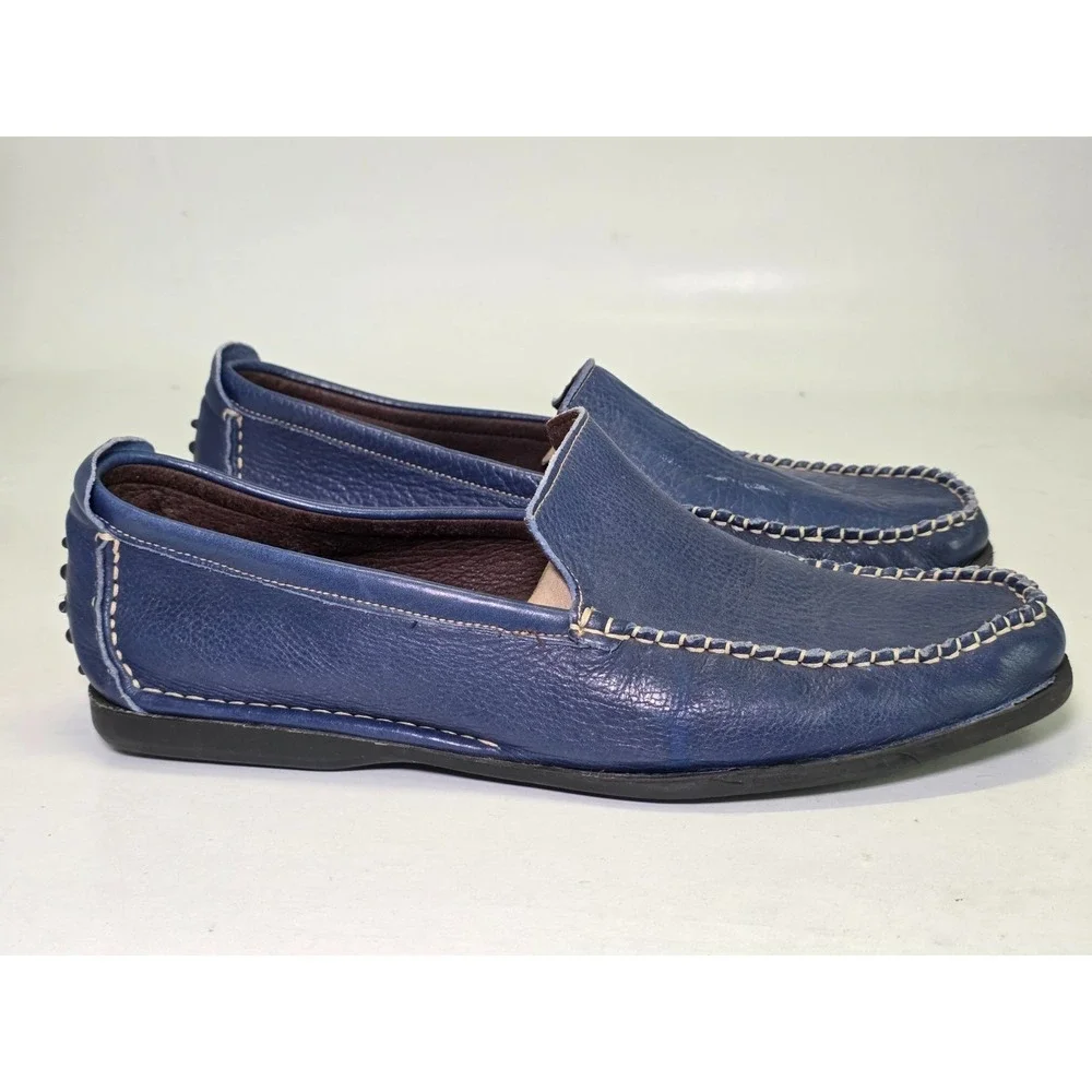 Tsonga Men's Loafers Size 10 Blue Leather‎ Slip On Driving Boat Classic Shoes